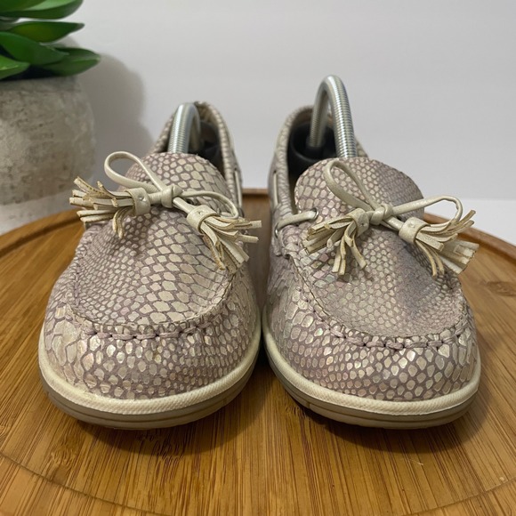 White Mountain Snake Print Leather Boat Shoe Women 8.5 Preppy Metallic Moccasin - Picture 3 of 9